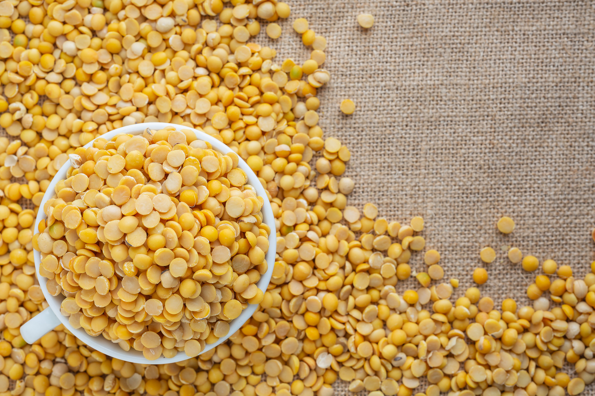 Assorted Indian pulses and dal in jute sacks