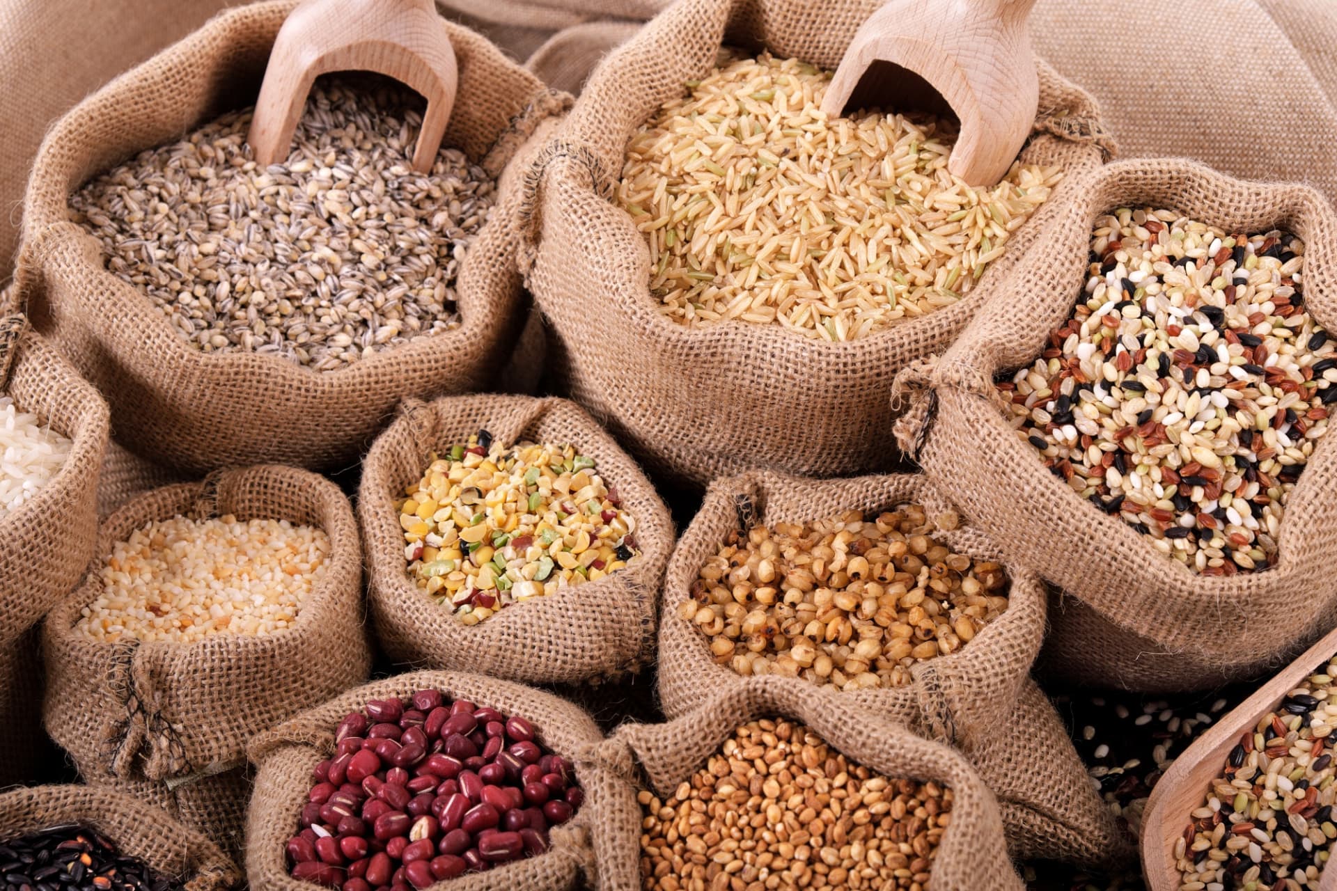 Food-grain export sacks at a warehouse loading area